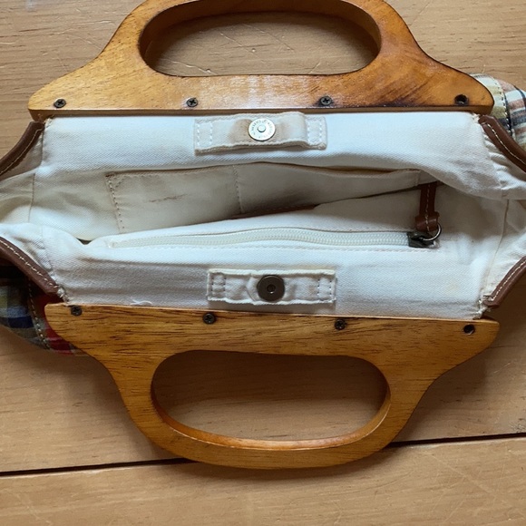 J Crew plaid and wood hand bag - Picture 3 of 10
